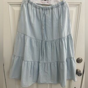 Velvet Light Blue Tiered Cotton A-Line Skirt